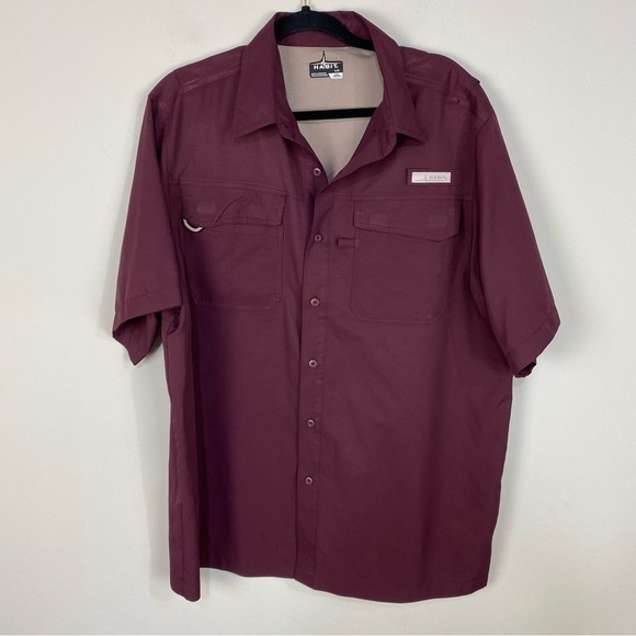 Habit plum purple burgundy button down mens short sleeve fishing outdoor top - Picture 1 of 3